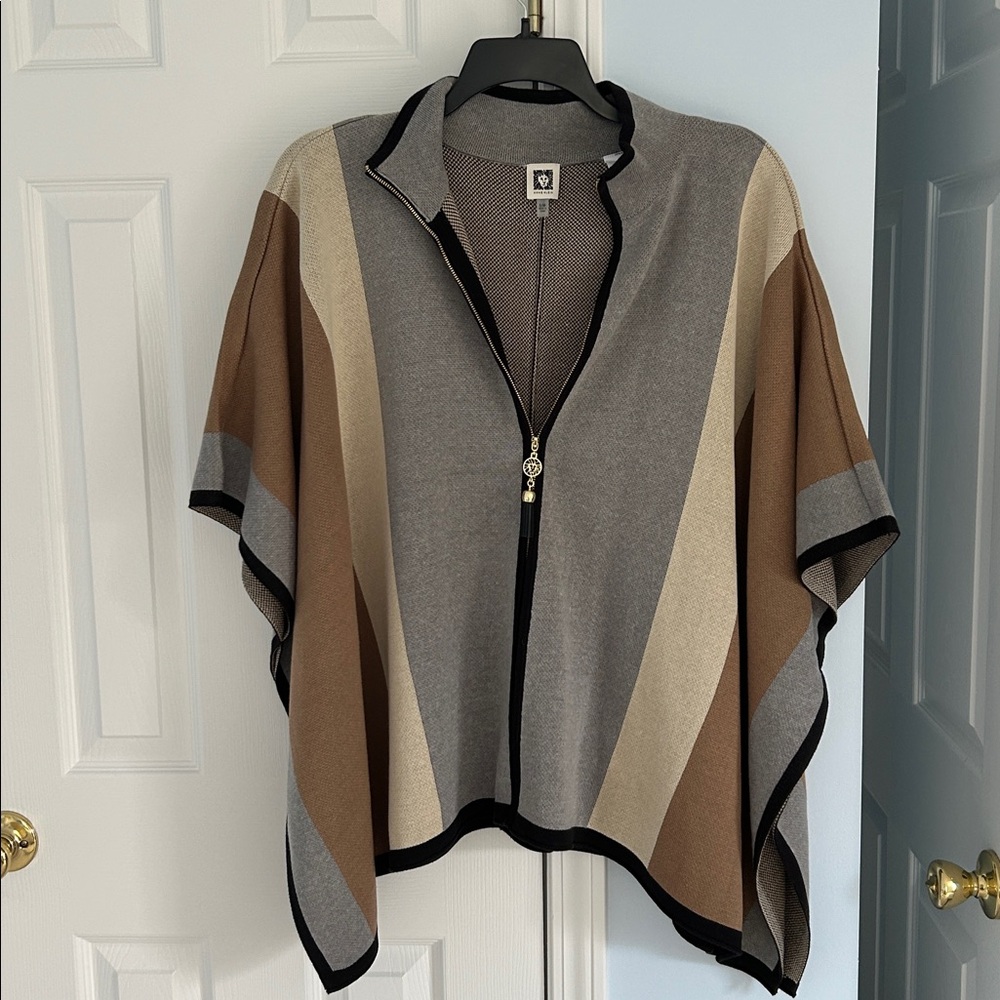 Anne Klein Gray and Brown Knit Poncho